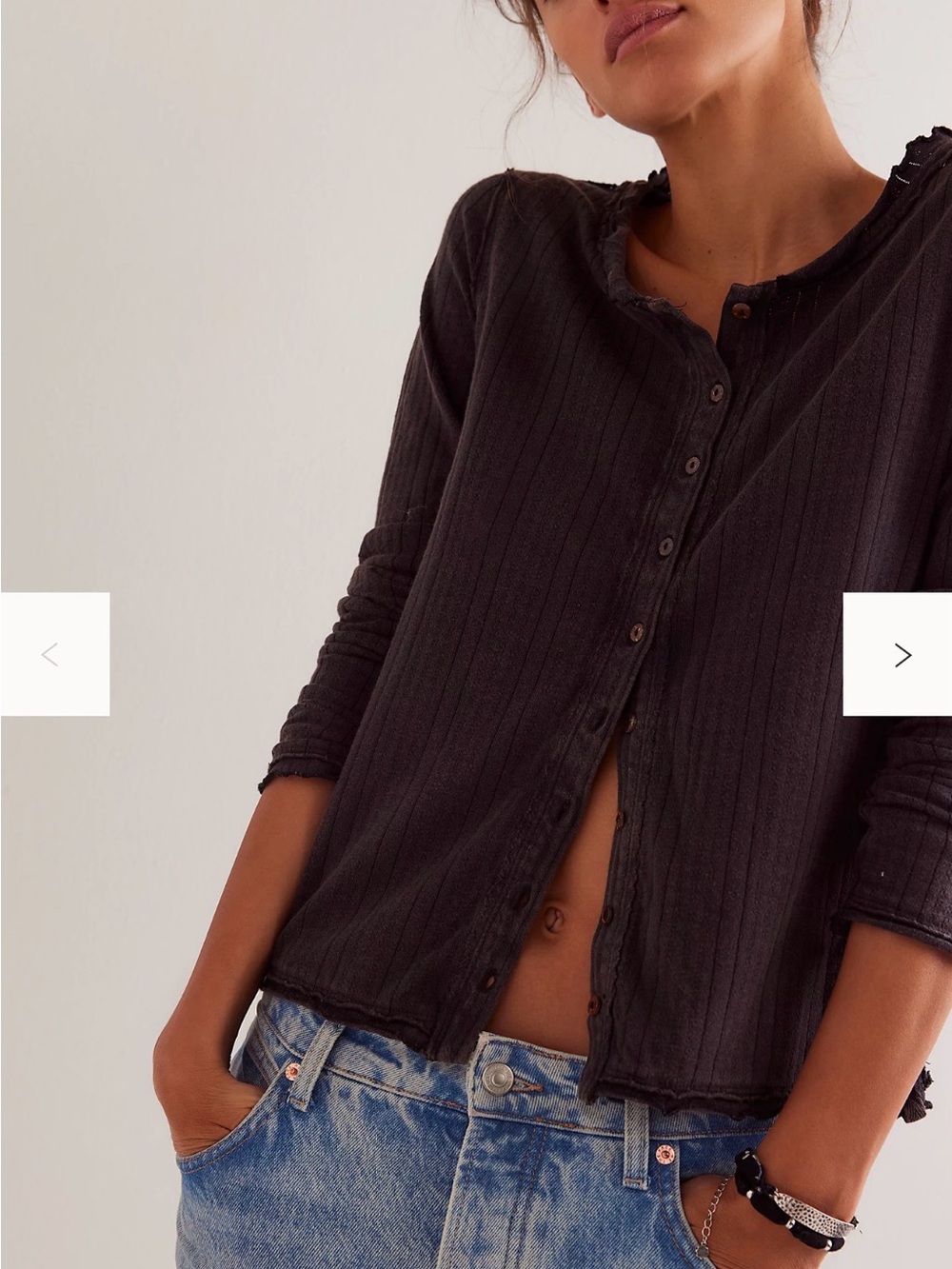 Free People We The Free Penny Pointelle Cardi - Black M